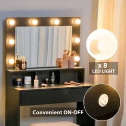 Costway Vanity Table Set With Lighted Mirror 8 LED Bulbs Large Drawer Cushion Stool -Baxton Furniture Store GUEST 00b0fc7b 8cdb 4490 8740 4d1f4d6008e8