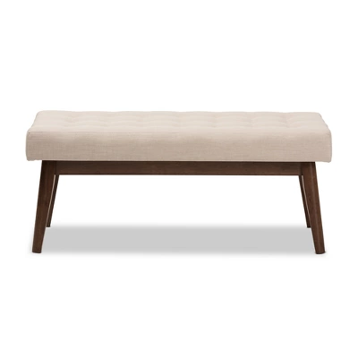 Elia Mid Century Modern Walnut Wood Fabric Button Tufted Bench - Baxton Studio 3 Elia Mid Century Modern Walnut Wood Fabric Button Tufted Bench - Baxton Studio