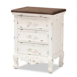 Levron And Antique Wood 3 Drawer Nightstand Walnut Brown/Antique White - Baxton Studio -Baxton Furniture Store GUEST 01ae0a13 cd40 4a5c 991b 1285334aea98