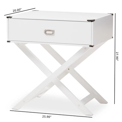 Curtice 1 Drawer Wooden Nightstand White - Baxton Studio 9 Curtice 1 Drawer Wooden Nightstand White - Baxton Studio - Image 7