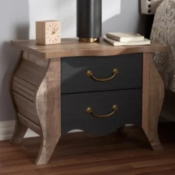 Romilly Country Cottage Farmhouse Oak Finished Wood 2 Drawer Nightstand Black/Brown - Baxton Studio -Baxton Furniture Store GUEST 023571aa 81ae 479e b5de a415a9e83a77