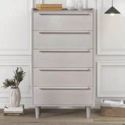 Clio Manufactured Wood Vertical 5-Drawer Chest With Solid Wood Legs Accent Cabinet-Maison Boucle