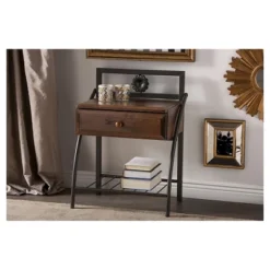 Jevenci Vintage Antique Dark Bronze Metal And Wood 1-Drawer Nightstand - Walnut - Baxton Studio -Baxton Furniture Store GUEST 03f15f3b 9d15 45e6 b23d f267c37418ca