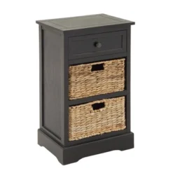 Farmhouse Wooden Chest With Wicker Basket Drawers Black - Olivia & May -Baxton Furniture Store GUEST 0432e7a6 b8c9 43b6 9549 67cdef94917e