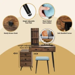 Costway Vanity Makeup Table Set 3-Color Dimmable Human Body Induction LED Light WhiteBrown 19 Costway Vanity Makeup Table Set 3-Color Dimmable Human Body Induction LED Light WhiteBrown -Baxton Furniture Store GUEST 05700f89 6b8a 45e8 8687 b1a8300a9e0a