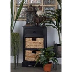 Farmhouse Wooden Chest With Wicker Basket Drawers Black - Olivia & May -Baxton Furniture Store GUEST 084a0a07 6a90 4104 a493 bfaea4f10a2e