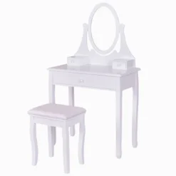 Tangkula Mirrored Dressing Table Wooden Vanity Makeup Unit W/ Cushioned Stool -Baxton Furniture Store GUEST 094075e7 3f7b 41f0 a9a3 7cb624522079