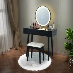 Costway Vanity Makeup Table Touch Screen 3 Lighting Modes Dressing Table Stool Set WhiteBlack Gray -Baxton Furniture Store GUEST 0a3fa123 edca 4e92 afd8 22553a288854