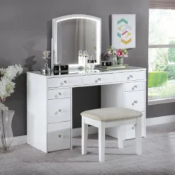 3pc Prudence Vanity Set With Stool White - HOMES: Inside + Out