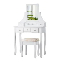 Tangkula Rotatable Mirror Vanity Set Makeup Dressing Table And Stool W/ 5 Drawers -Baxton Furniture Store GUEST 0cd2a765 4768 4b73 be98 827f6be9a830
