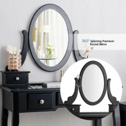 Tangkula Vanity Table Set W/ 360° Rotating Oval Mirror & Drawers Black/White -Baxton Furniture Store GUEST 0ce43fed 3624 4e0c bda3 65f8b2f0d640