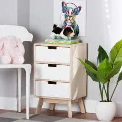 Halian Two-Tone Wood 3 Drawer Nightstand White/Light Brown - Baxton Studio -Baxton Furniture Store GUEST 0da4178c 7e34 43e0 b964 8fd709a54513