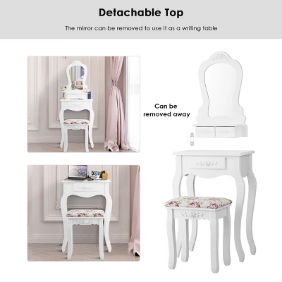 Costway White Vanity Jewelry Makeup Dressing Table Stool Drawer 10 Costway White Vanity Jewelry Makeup Dressing Table Stool Drawer - Image 8