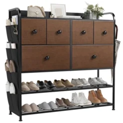 REAHOME 6 Fabric Drawer Dresser With 2-Tier Shoe Display Shelf & Side Pockets For Living Room, Bedroom, Hallway, Or Entryway Organization -Baxton Furniture Store GUEST 1026b107 7391 415e b86a f3cc9d3b2732