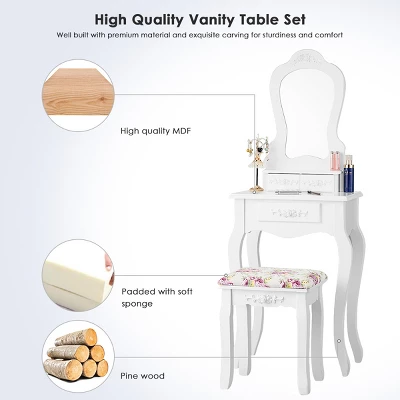 Costway White Vanity Jewelry Makeup Dressing Table Stool Drawer 11 Costway White Vanity Jewelry Makeup Dressing Table Stool Drawer - Image 9