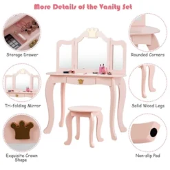 Costway Kids Makeup Dressing Table Chair Set Princess Vanity & Tri-folding Mirror 18 Costway Kids Makeup Dressing Table Chair Set Princess Vanity & Tri-folding Mirror -Baxton Furniture Store GUEST 130bdd20 4433 4e9d 837b 7c08bdbe60c4