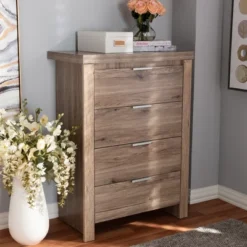 Laverne Modern And Contemporary Oak Finished 4 Drawer Chest Brown - Baxton Studio -Baxton Furniture Store GUEST 133ea76d 78ac 4d3f b459 a6297d7a27c5