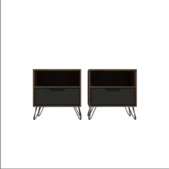 Set Of 2 Rockefeller 1 Drawer Nightstands - Manhattan Comfort -Baxton Furniture Store GUEST 136386bf c3cf 4fed 8a40 133a6d4108aa