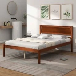 Costway Full/Queen/Twin Size Wooden Platform Bed Frame With Headboard Mattress Foundation Walnut -Baxton Furniture Store GUEST 13e931ca 8284 499d a9a0 564a1ab70d5f
