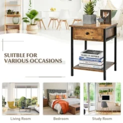 Costway 2PCS Industrial End Side Table Nightstand With Drawer Shelf Rustic Brown -Baxton Furniture Store GUEST 14c2be36 58f2 43bc b8ae d937cc54084c