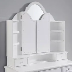 3pc Anza Multi Storage Vanity Set With Tri Fold Mirror And Stool White - HOMES: Inside + Out -Baxton Furniture Store GUEST 14f92ecd dda9 4b1a af6a 6d80cdf2ade3