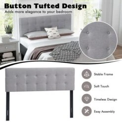 Costway Full/Queen Size Headboard Linen Fabric Upholstered Button Tufted Solid Wood Leg -Baxton Furniture Store GUEST 194125ac e8ba 40f3 b52b 6c77f9420377