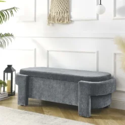 Karen- Large Storage Upholstered Linen Bench With Solid Wood Legs-Maison Boucle -Baxton Furniture Store GUEST 1a3ff3f1 0040 4204 a117 c36d9526e3c5