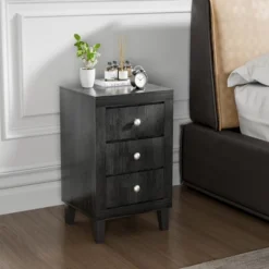 Costway Nightstand Sofa Side Coffee Table With 3 Drawer For Bedroom Living Room Black/Grey/White
