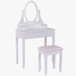 Tangkula Mirrored Dressing Table Wooden Vanity Makeup Unit W/ Cushioned Stool -Baxton Furniture Store GUEST 1ab1fee2 debb 4c2a 8c66 8921b4531ba2
