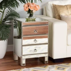 Ewan Mirrored 3 Drawer Nightstand Silver - Baxton Studio -Baxton Furniture Store GUEST 1b02d019 950d 4731 87ef 8ea0df7198cc