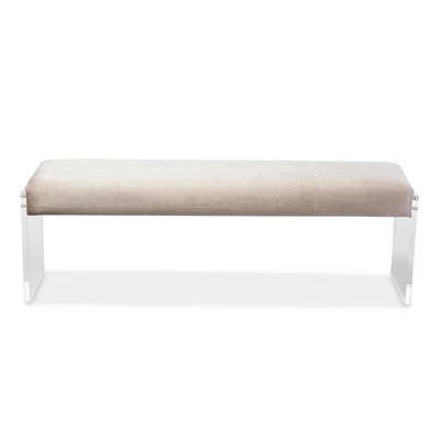 Hildon Modern And Contemporary Microsuede Fabric Upholstered Lux Bench With Paneled Acrylic Legs - Buff Beige - Baxton Studio 3 Hildon Modern And Contemporary Microsuede Fabric Upholstered Lux Bench With Paneled Acrylic Legs - Buff Beige - Baxton Studio