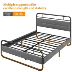 Yaheetech Metal Platform Bed Frame With Velvet Upholstered Headboard -Baxton Furniture Store GUEST 1c52b157 889b 44ce be68 c887436a7595