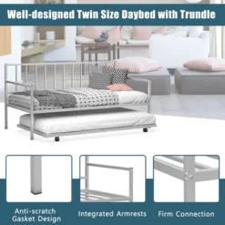 Costway Twin Metal Daybed With Roll Out Trundle Heavy Duty Frame Sofa Bed Set -Baxton Furniture Store GUEST 1caa3675 c2df 4368 8eff f2569b1a3a3a