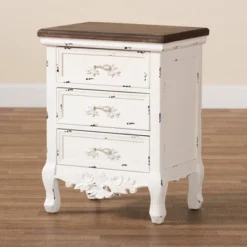 Levron And Antique Wood 3 Drawer Nightstand Walnut Brown/Antique White - Baxton Studio -Baxton Furniture Store GUEST 1d4ae2df 19fc 4544 aed5 795e973c5d40