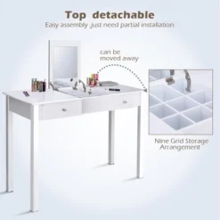Costway Vanity Table Dressing Table Flip Top Desk Furniture White -Baxton Furniture Store GUEST 1eb80004 5c01 4ea4 95e6 329c654ddf5e
