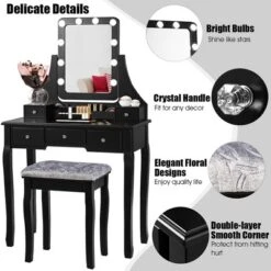 Costway Vanity Dressing Table Set W/ 10 Dimmable Bulbs Touch Switch Cushion Stool WhiteBlackBrown -Baxton Furniture Store GUEST 1eec59ef 4fc7 4ab6 9a0c 42861163e618