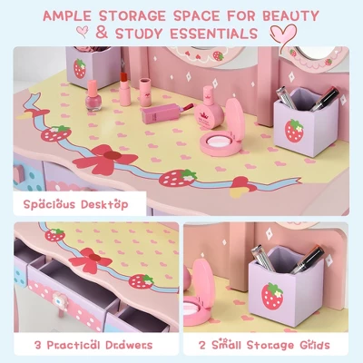 Costway Kids Vanity Princess Makeup Dressing Table Chair Set W/ Tri-fold Mirror Pink 6 Costway Kids Vanity Princess Makeup Dressing Table Chair Set W/ Tri-fold Mirror Pink - Image 4