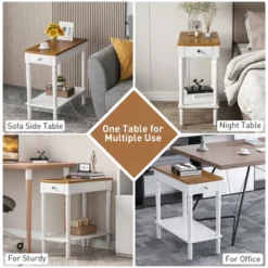 Costway 2 PCS 2-tier End Side Narrow Table Nightstand W/ Drawer For Living Room Bedroom -Baxton Furniture Store GUEST 20e21d4b ace3 4aa3 a8e8 0e9ef3ed648a