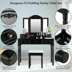 Costway 7 Drawers Vanity Set Dressing Table W/ Tri-Folding Mirror 22 Costway 7 Drawers Vanity Set Dressing Table W/ Tri-Folding Mirror -Baxton Furniture Store GUEST 217c0413 003e 47c9 aabc 07084a580ab6