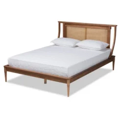 Jamila Wood And Synthetic Rattan Platform Bed Walnut Brown - Baxton Studio -Baxton Furniture Store GUEST 218ccb7e 382b 4711 9453 d1156b8235ec