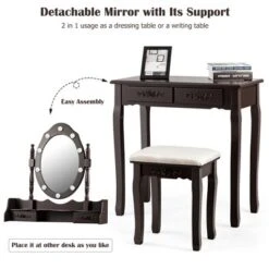 Costway Makeup Vanity Dressing Table Set W/10 Dimmable Bulbs Cushioned Stool -Baxton Furniture Store GUEST 21a03f4b b8b7 4d9a ad14 82318837e06c