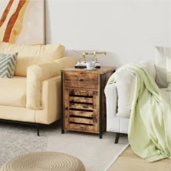 Costway 2PCS Nightstand W/ Drawer Cabinet Adjustable Shelf Industrial Side Table Rustic -Baxton Furniture Store GUEST 22037acc d7de 474b bd34 c75ad2b78ff5