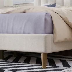 Upholstered Wood Platform Bed Frame With Vertical Channel Tufted Headboard-ModernLuxe -Baxton Furniture Store GUEST 22bb887f fb5c 4388 a0bd 2ec4d0ee9079