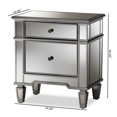 Sussie Hollywood Regency Glamour Style Mirrored 2 - Drawer Nightstand - Baxton Studio 6 Sussie Hollywood Regency Glamour Style Mirrored 2 - Drawer Nightstand - Baxton Studio - Image 4