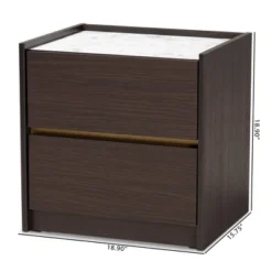 Walker Wood Nightstand With Faux Marble Top Dark Brown/Marble/Gold - Baxton Studio -Baxton Furniture Store GUEST 23a70981 61a5 43d5 b45b 3f5585ace327