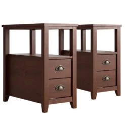 Tangkula 2-Piece Retro Side End Table Rectangular Nightstand With 2 Drawers & Shelf Coffee/Brown -Baxton Furniture Store GUEST 26478dd7 a256 4bd7 bca6 e45a747fa759