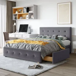 Upholstered Queen Size Platform Bed With Classic Headboard And 4 Drawers-ModernLuxe -Baxton Furniture Store GUEST 28638d37 7306 4f02 9718 511f21660d49