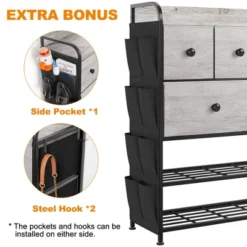 REAHOME 6 Fabric Drawer Dresser With 2-Tier Shoe Display Shelf & Side Pockets For Living Room, Bedroom, Hallway, Or Entryway Organization -Baxton Furniture Store GUEST 28862fd6 b62e 4425 83c3 1c4bf9ac007a