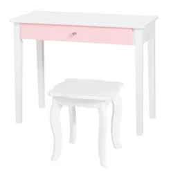 Costway Kids Vanity Set Princess Makeup Dressing Play Table Set W/Mirror White Pink -Baxton Furniture Store GUEST 29437359 2d54 4a39 a99c 0726e0bbf31c