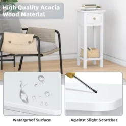 Costway 2 Tier End Bedside Sofa Side Table With Drawer Shelf Acacia Wood Nightstand White -Baxton Furniture Store GUEST 2954a62c fdbb 46e8 913b 2298c64426a4